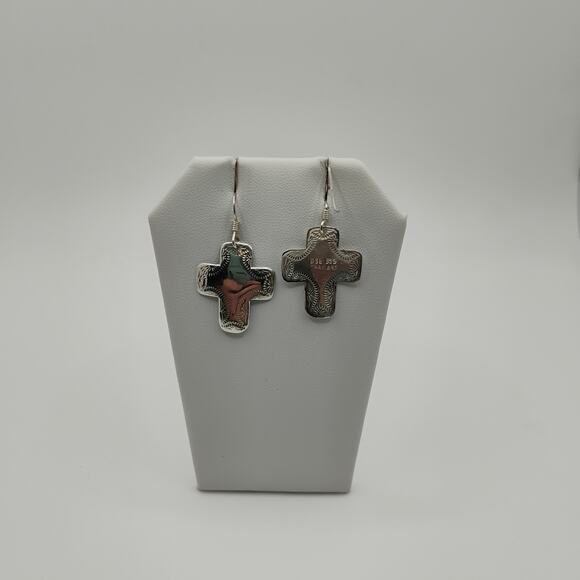 Southwest Stamped Cross Earrings in Sterling Silver - Picture 1 of 4